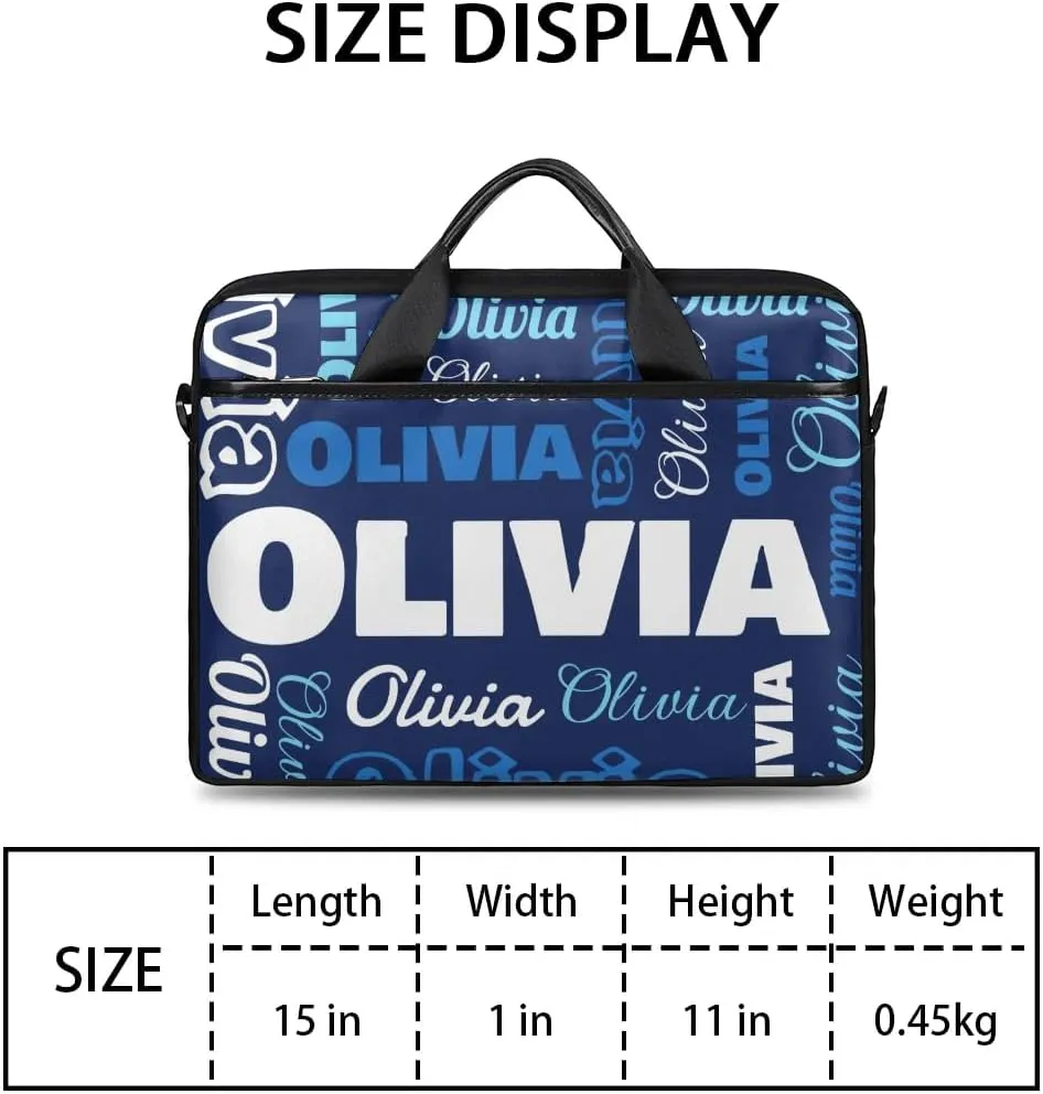 Custom Laptop Bag 15 Inch with Name Personalized Laptop Shoulder Bag Case Briefcases for Women Men - Black