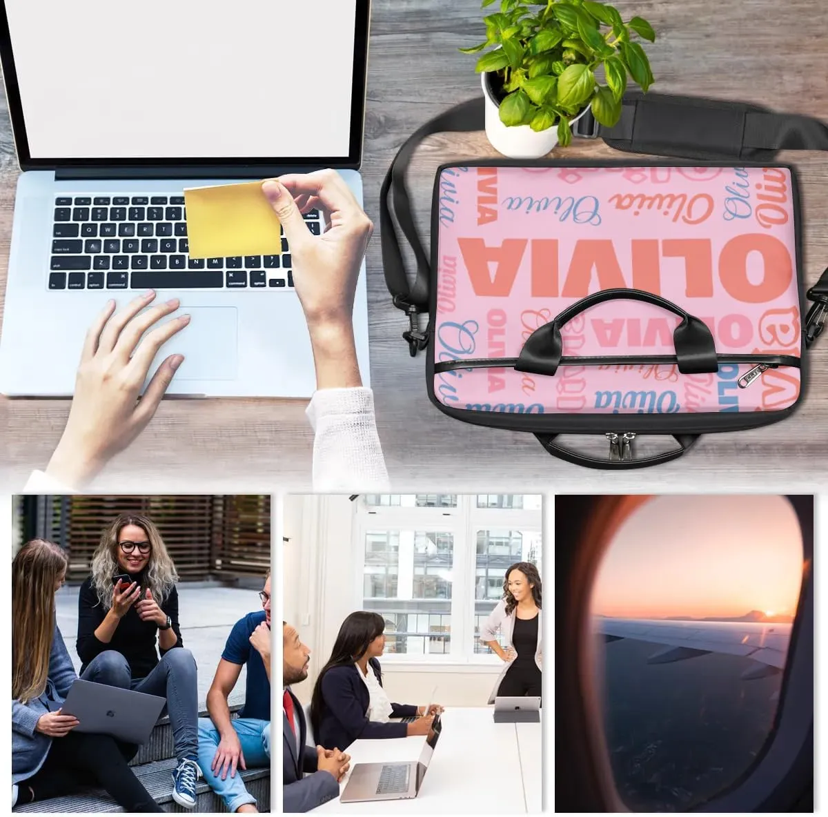 Custom Laptop Bag 15 Inch with Name Personalized Laptop Shoulder Bag Case Briefcases for Women Men - Black