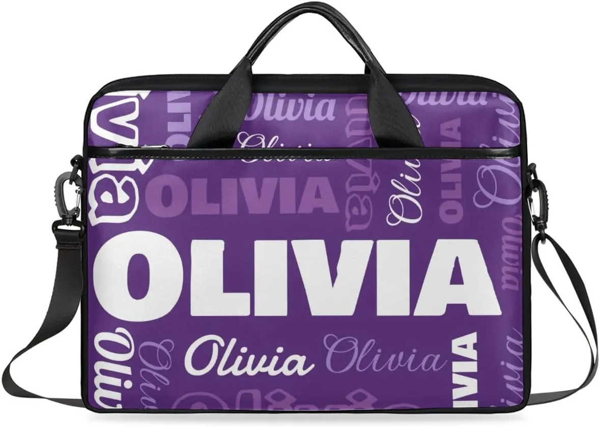 Custom Laptop Bag 15 Inch with Name Personalized Laptop Shoulder Bag Case Briefcases for Women Men - Black