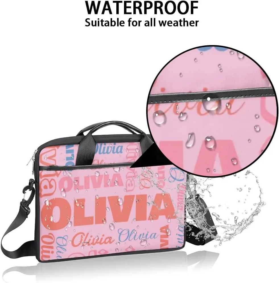 Custom Laptop Bag 15 Inch with Name Personalized Laptop Shoulder Bag Case Briefcases for Women Men - Black