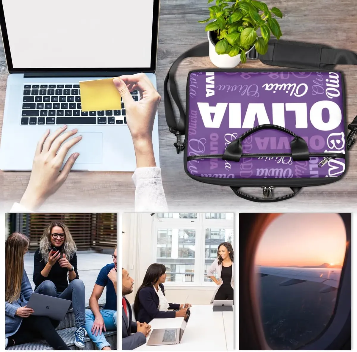 Custom Laptop Bag 15 Inch with Name Personalized Laptop Shoulder Bag Case Briefcases for Women Men - Black
