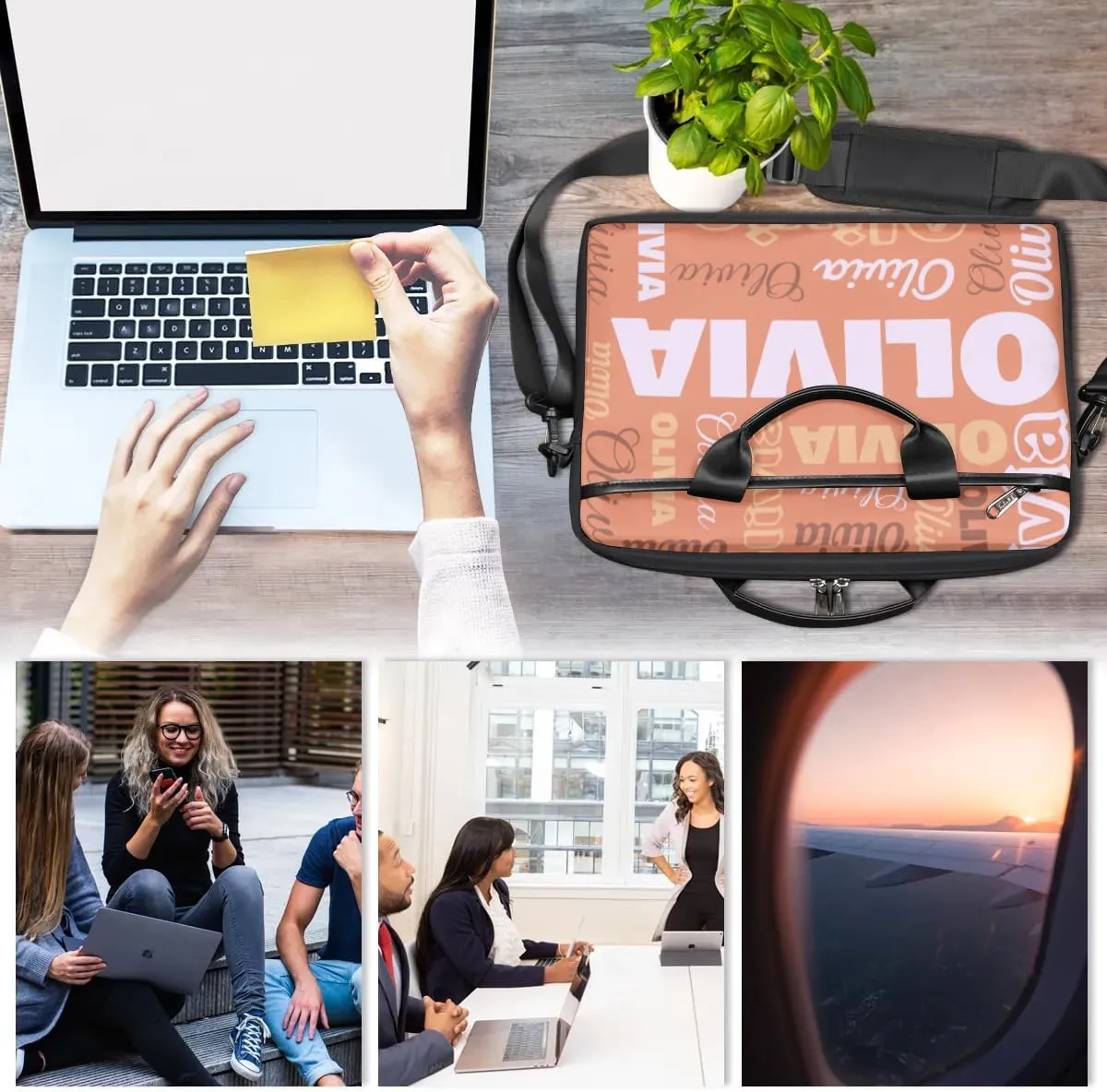 Custom Laptop Bag 15 Inch with Name Personalized Laptop Shoulder Bag Case Briefcases for Women Men - Black