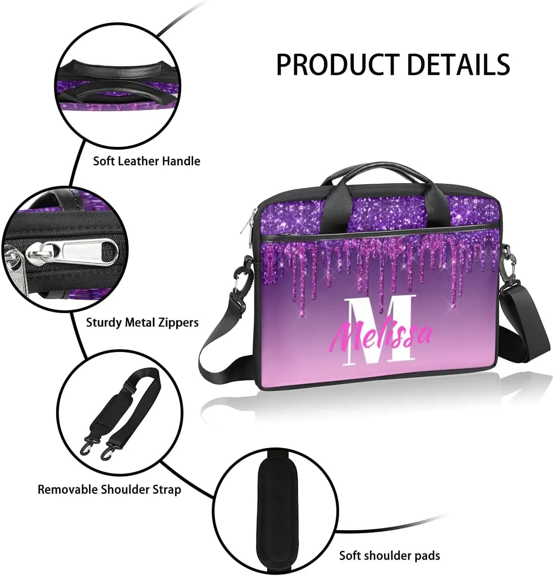 Custom Laptop Bag 15 Inch with Name Personalized Laptop Shoulder Bag for Women Men Gifts - Rainbow Dripping