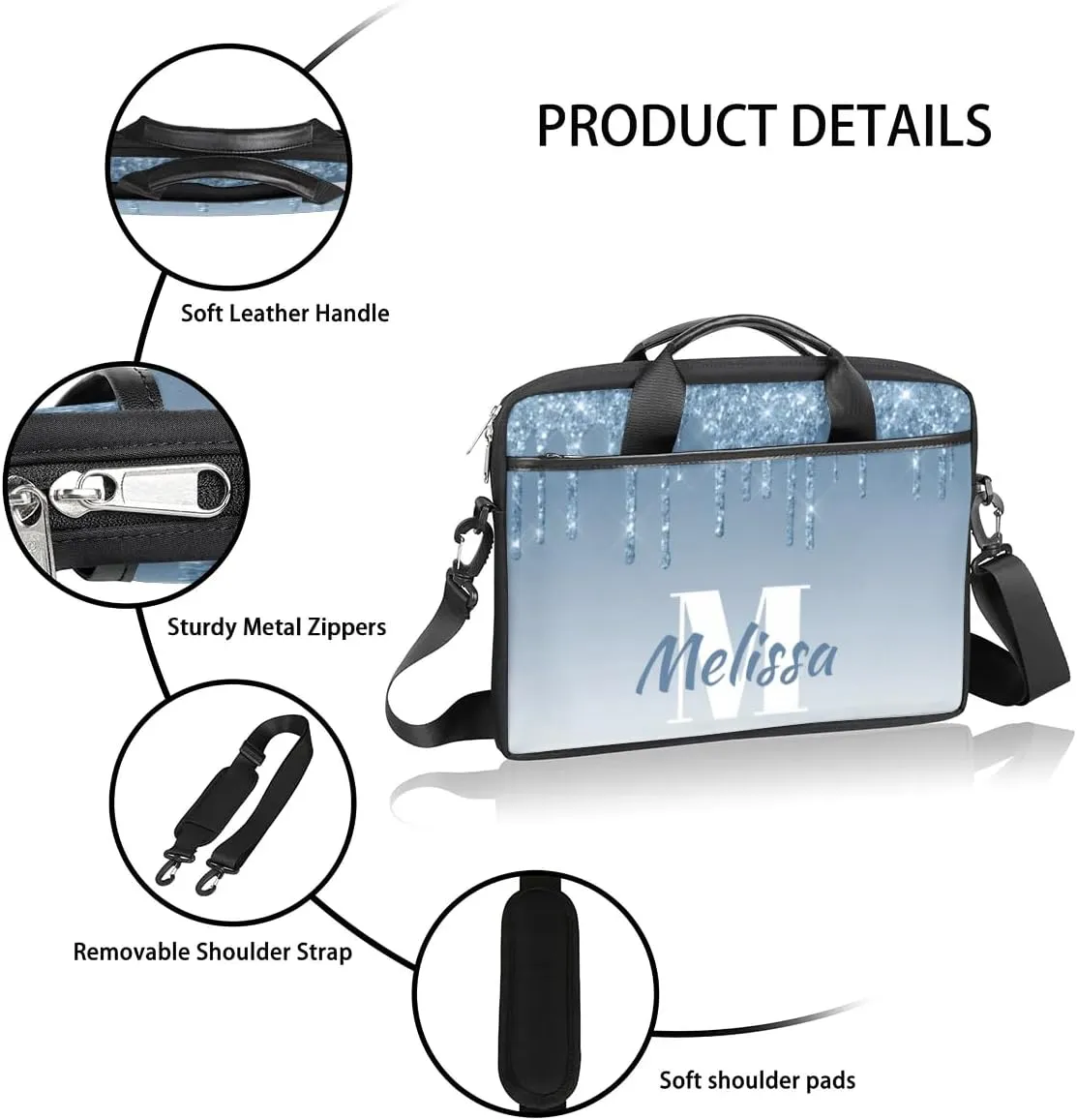 Custom Laptop Bag 15 Inch with Name Personalized Laptop Shoulder Bag for Women Men Gifts - Rainbow Dripping