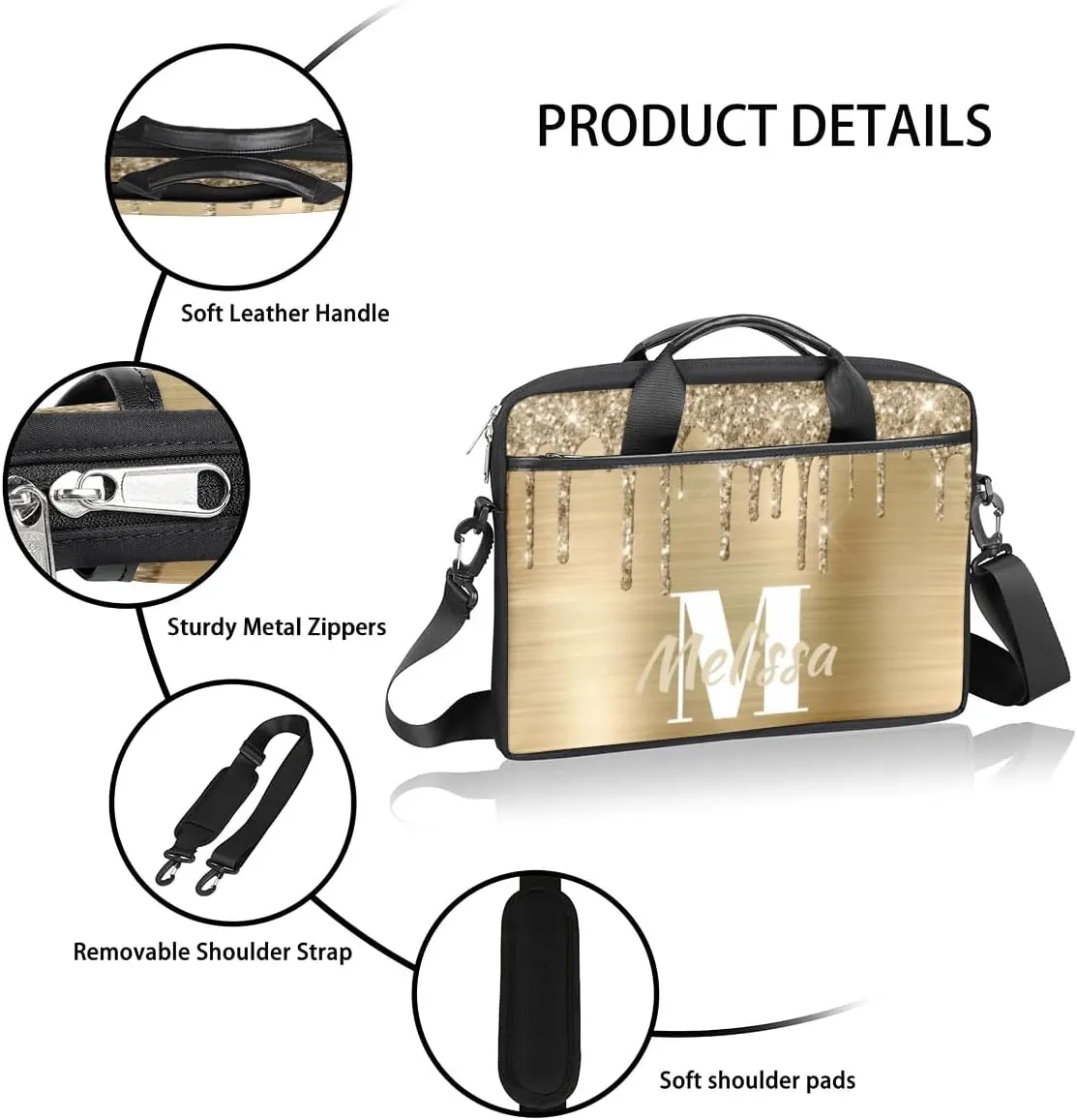 Custom Laptop Bag 15 Inch with Name Personalized Laptop Shoulder Bag for Women Men Gifts - Rainbow Dripping