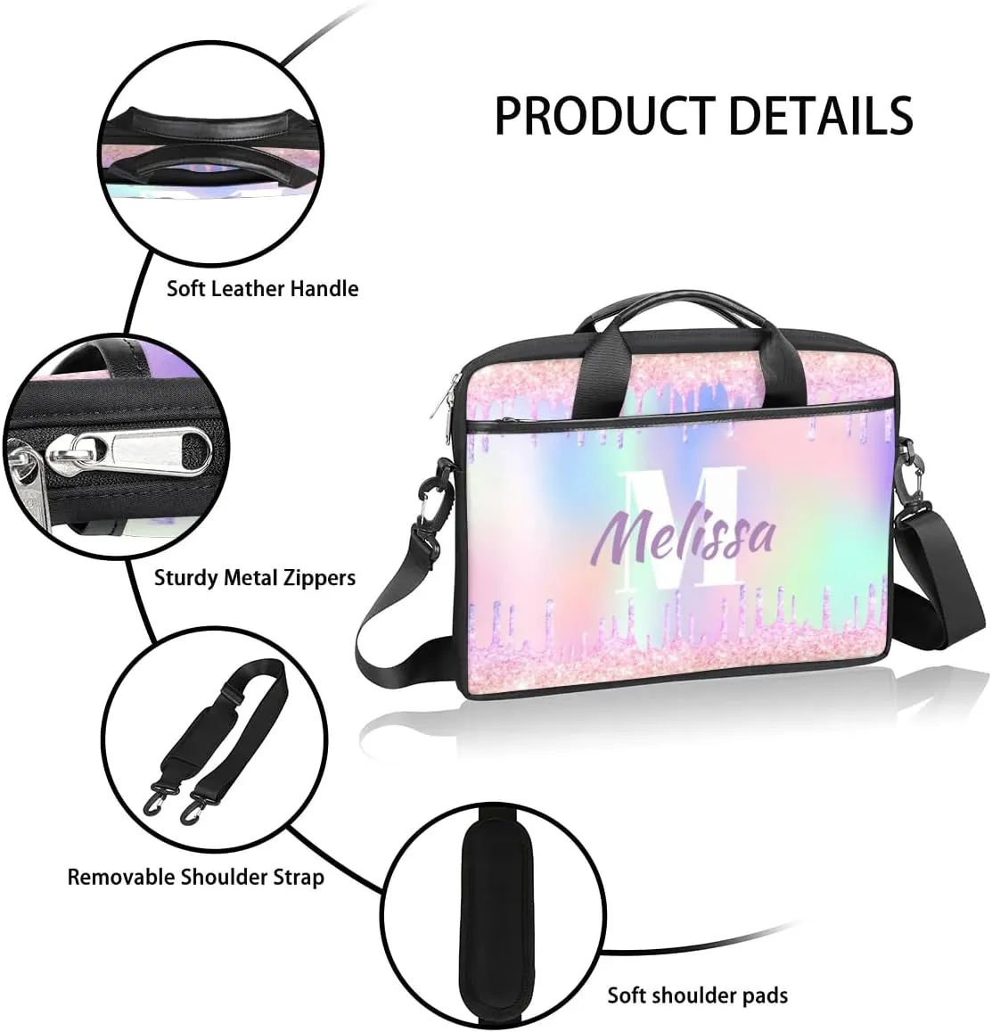 Custom Laptop Bag 15 Inch with Name Personalized Laptop Shoulder Bag for Women Men Gifts - Rainbow Dripping