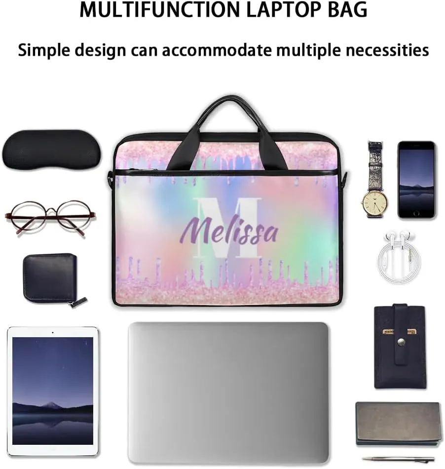 Custom Laptop Bag 15 Inch with Name Personalized Laptop Shoulder Bag for Women Men Gifts - Rainbow Dripping