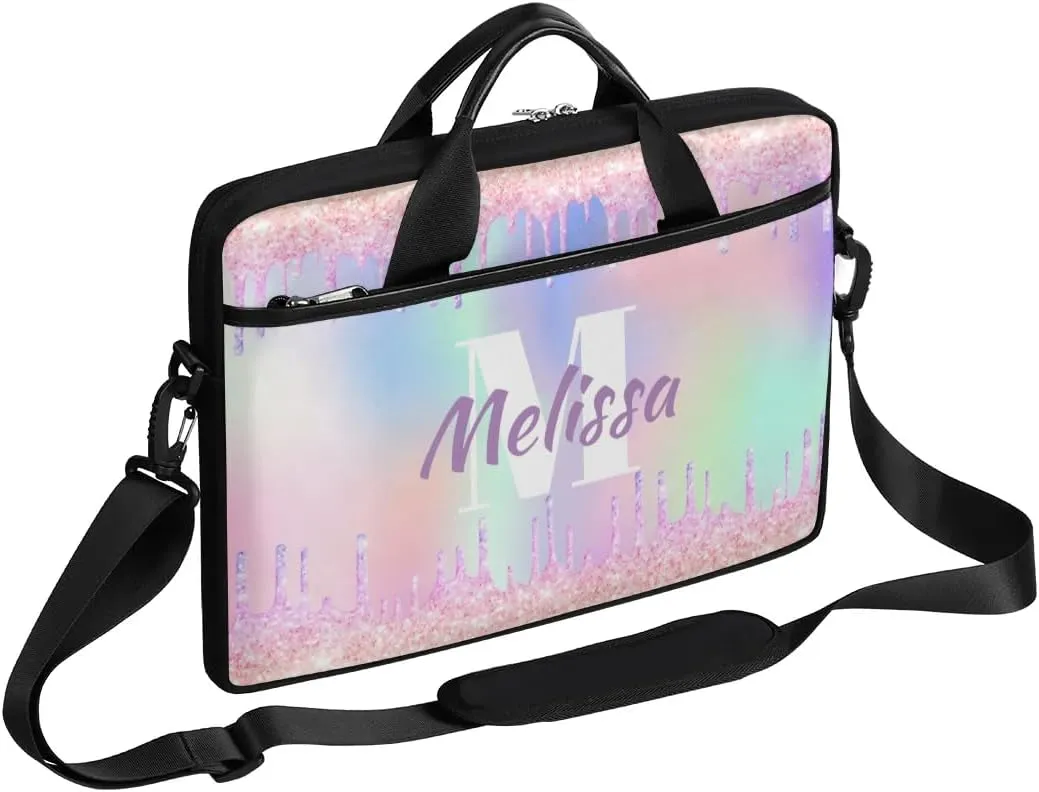 Custom Laptop Bag 15 Inch with Name Personalized Laptop Shoulder Bag for Women Men Gifts - Rainbow Dripping