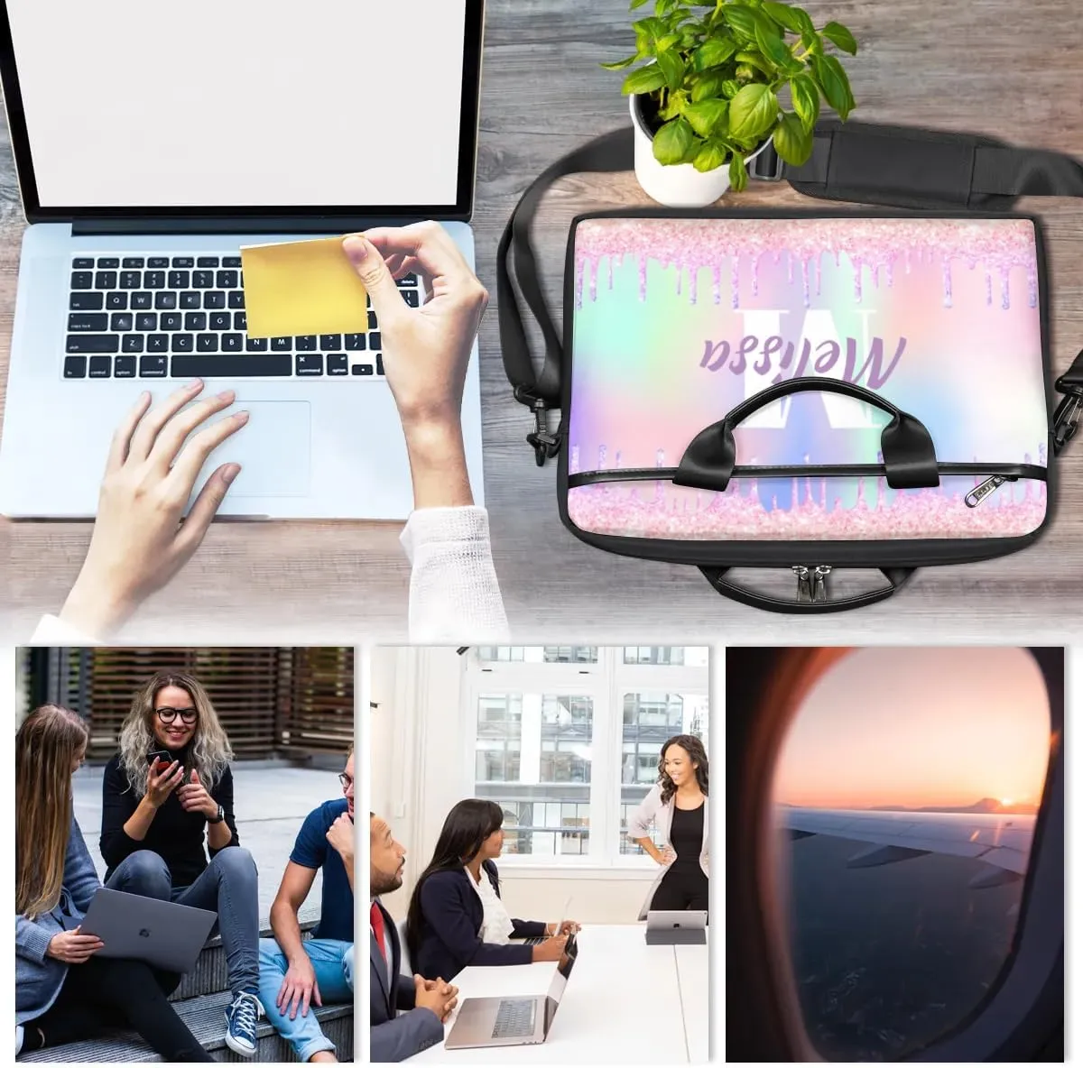 Custom Laptop Bag 15 Inch with Name Personalized Laptop Shoulder Bag for Women Men Gifts - Rainbow Dripping