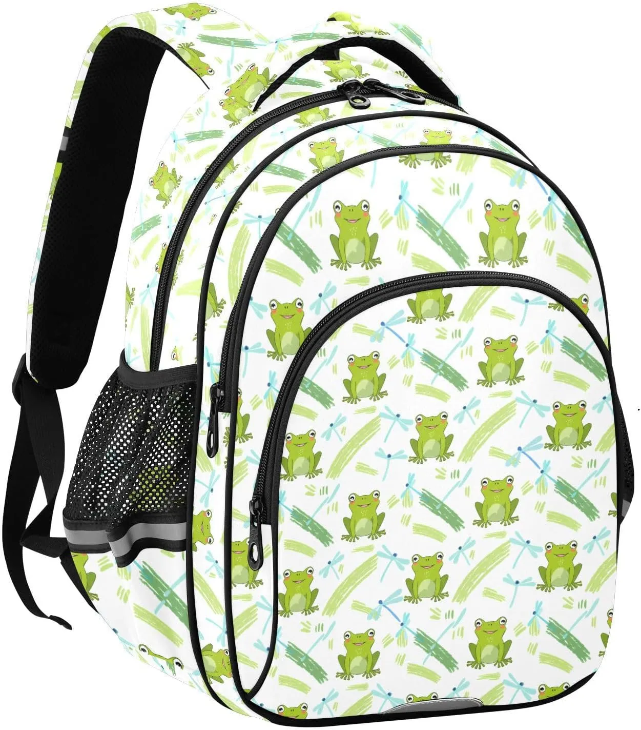 Cute Green Frogs Kids Backpack with Reflective Strips Adjustable 12L Lightweight School Bag for Boys Girls