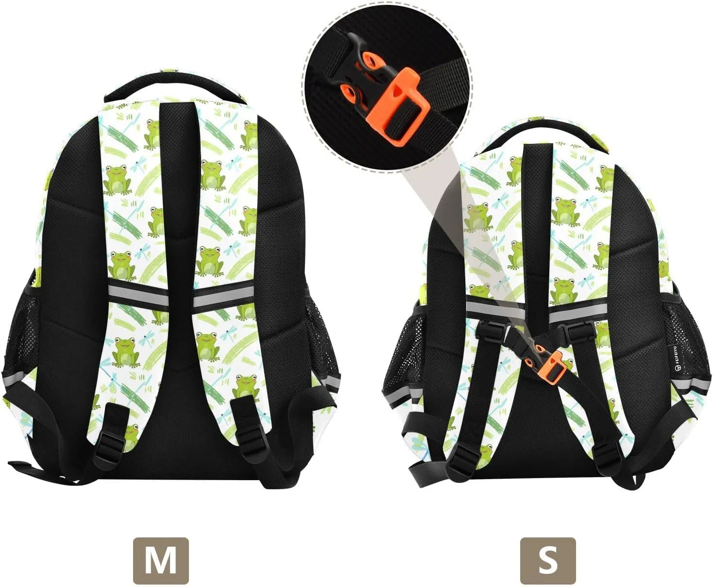 Cute Green Frogs Kids Backpack with Reflective Strips Adjustable 12L Lightweight School Bag for Boys Girls