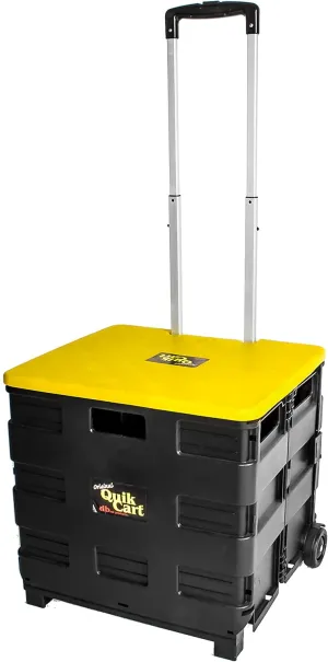 dbest products Quik Cart Collapsible Rolling Crate on Wheels for Teachers Tote Basket 80 lbs Capacity, Made from Heavy Duty Plastic and Used as a Seat, Canary, Yellow