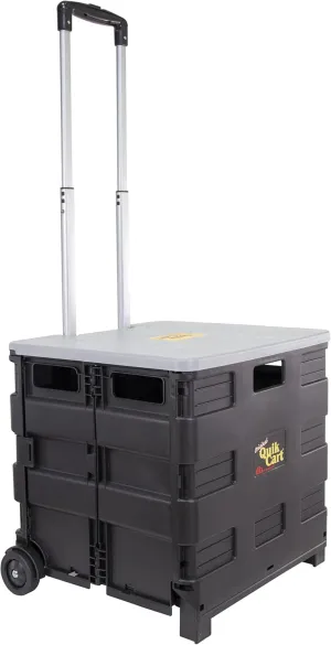 dbest products Quik Cart Collapsible Rolling Crate on Wheels for Teachers Tote Basket 80 lbs Capacity, Made from Heavy Duty Plastic and Used as a Seat, Grey
