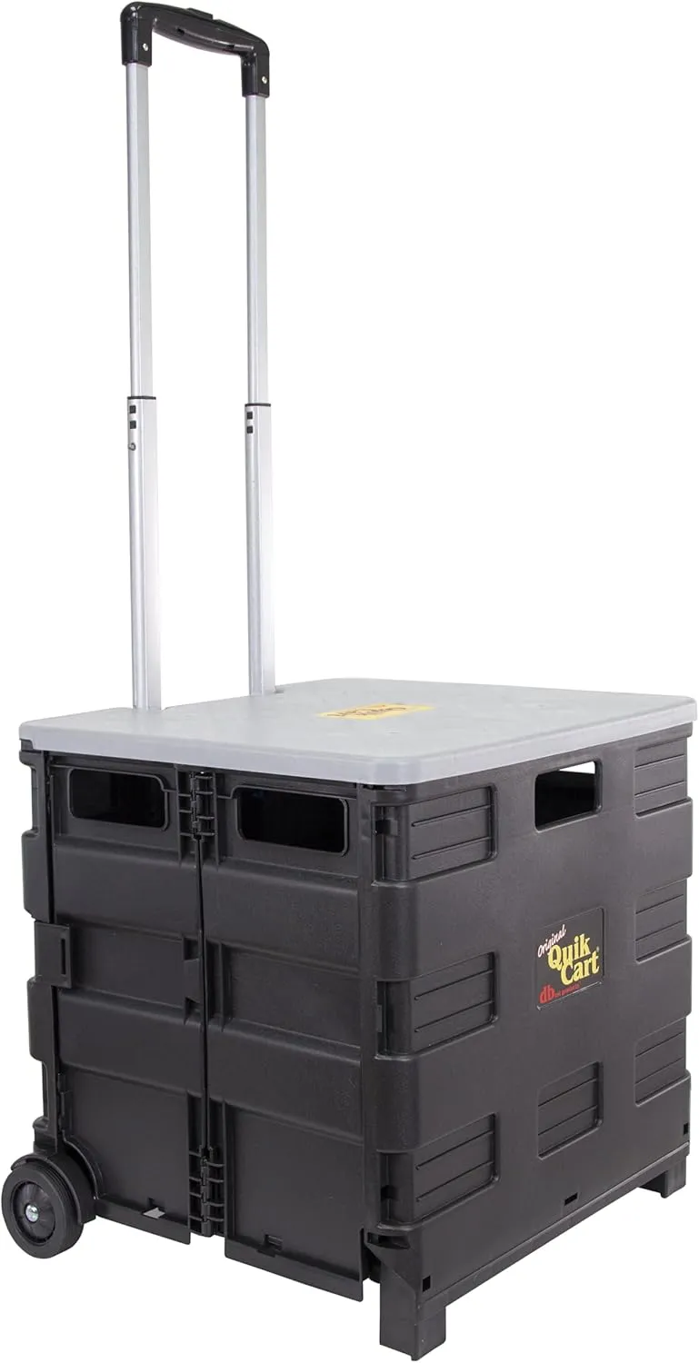 dbest products Quik Cart Collapsible Rolling Crate on Wheels for Teachers Tote Basket 80 lbs Capacity, Made from Heavy Duty Plastic and Used as a Seat, Grey