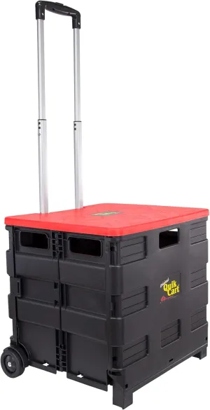 dbest products Quik Cart Collapsible Rolling Crate on Wheels for Teachers Tote Basket 80 lbs Capacity, Made from Heavy Duty Plastic and used as a Seat, Standard, Red