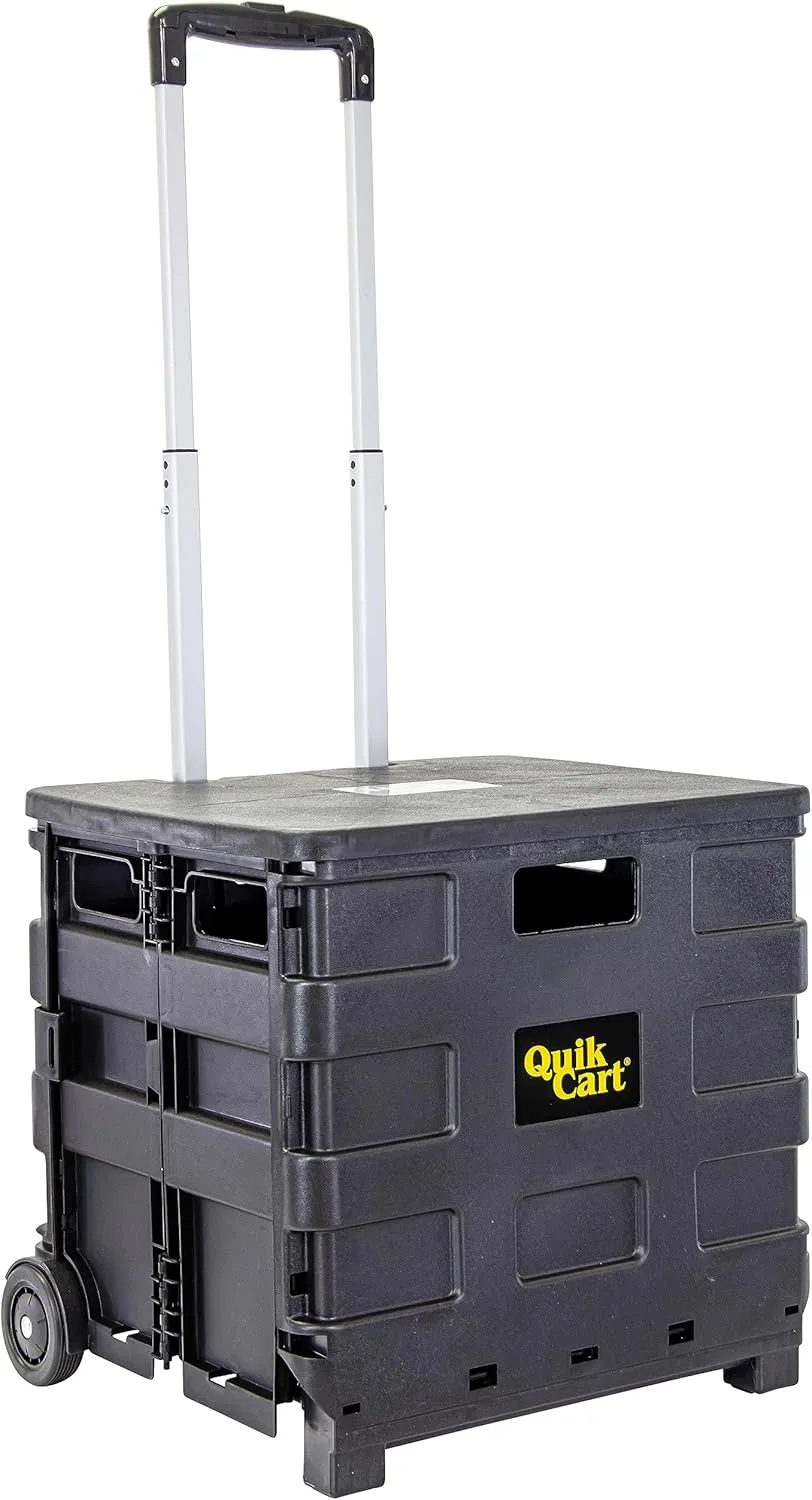 dbest products Quik Cart Sport Collapsible Rolling Crate on Wheels for Teachers Tote Basket 80 lbs Capacity, Made from Heavy Duty Plastic Used as a Seat, Black