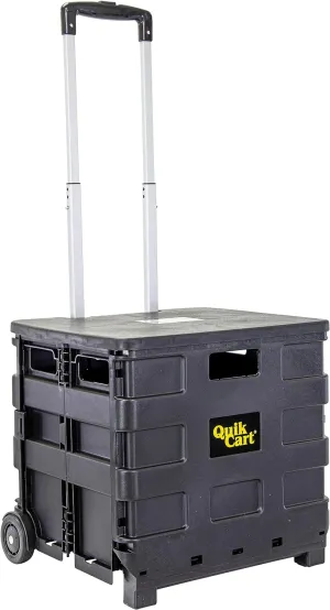 dbest products Quik Cart Sport Collapsible Rolling Crate on Wheels for Teachers Tote Basket 80 lbs Capacity, Made from Heavy Duty Plastic Used as a Seat, Black