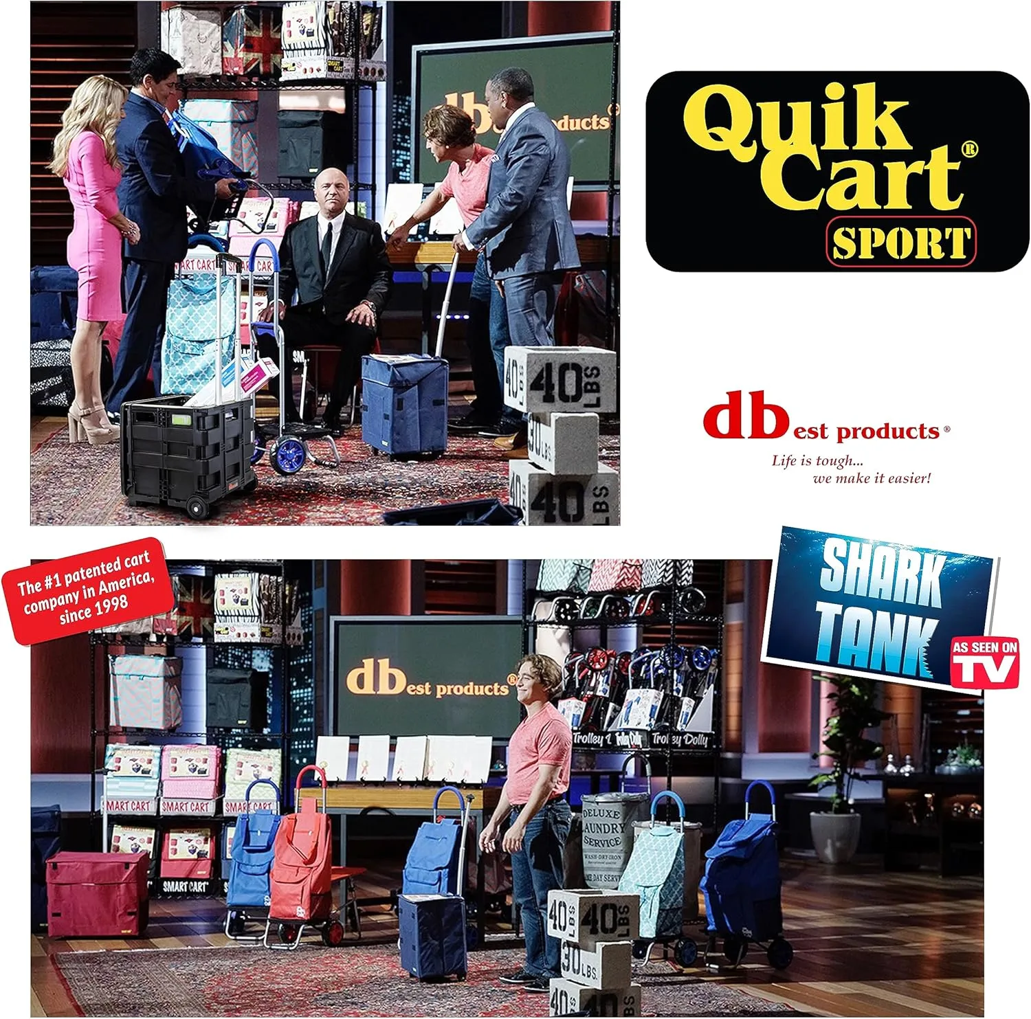 dbest products Quik Cart Sport Collapsible Rolling Crate on Wheels for Teachers Tote Basket 80 lbs Capacity, Made from Heavy Duty Plastic Used as a Seat, Black