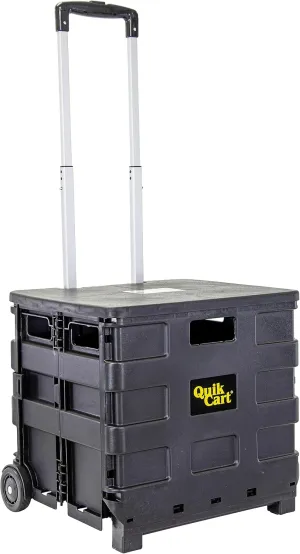 dbest products Quik Cart Sport Collapsible Rolling Crate on Wheels for Teachers Tote Basket 80 lbs Capacity, Made from Heavy Duty Plastic Used as a Seat, Black