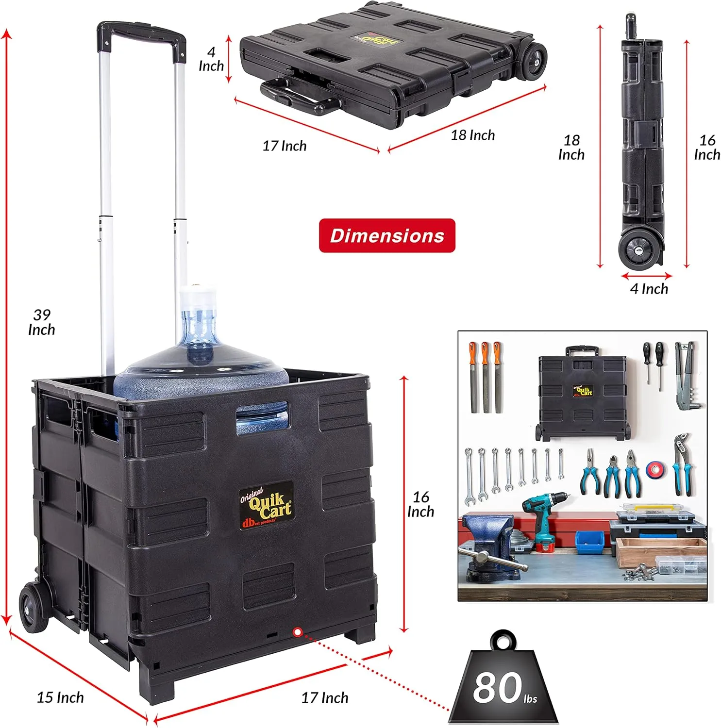 dbest products Quik Cart Topless without Lid Travel Portable Mobile Storage Collapsible Handcart Rolling Utility Heavy Duty, Black