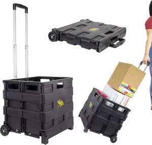 dbest products Quik Cart Topless without Lid Travel Portable Mobile Storage Collapsible Handcart Rolling Utility Heavy Duty, Black