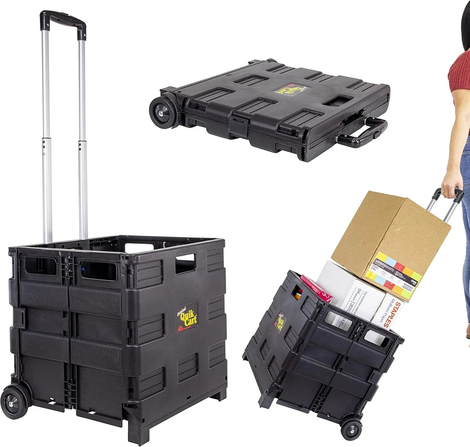 dbest products Quik Cart Topless without Lid Travel Portable Mobile Storage Collapsible Handcart Rolling Utility Heavy Duty, Black