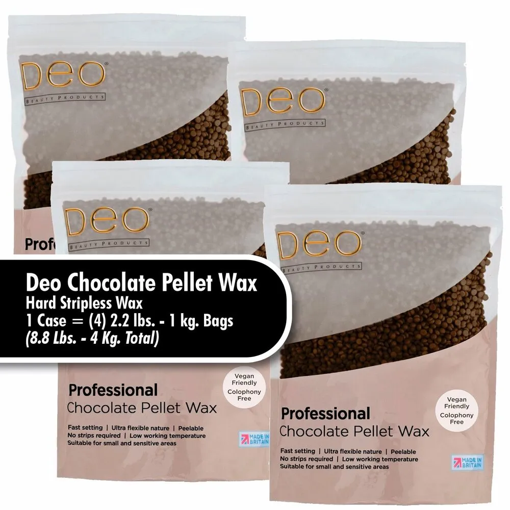 Deo Professional Chocolate Pellet Wax Beads - Hard Stripless Wax / 1 Case = (4) 2.2 lbs. - 1 kg. Bags = 8.8 Lbs. - 4 Kg.