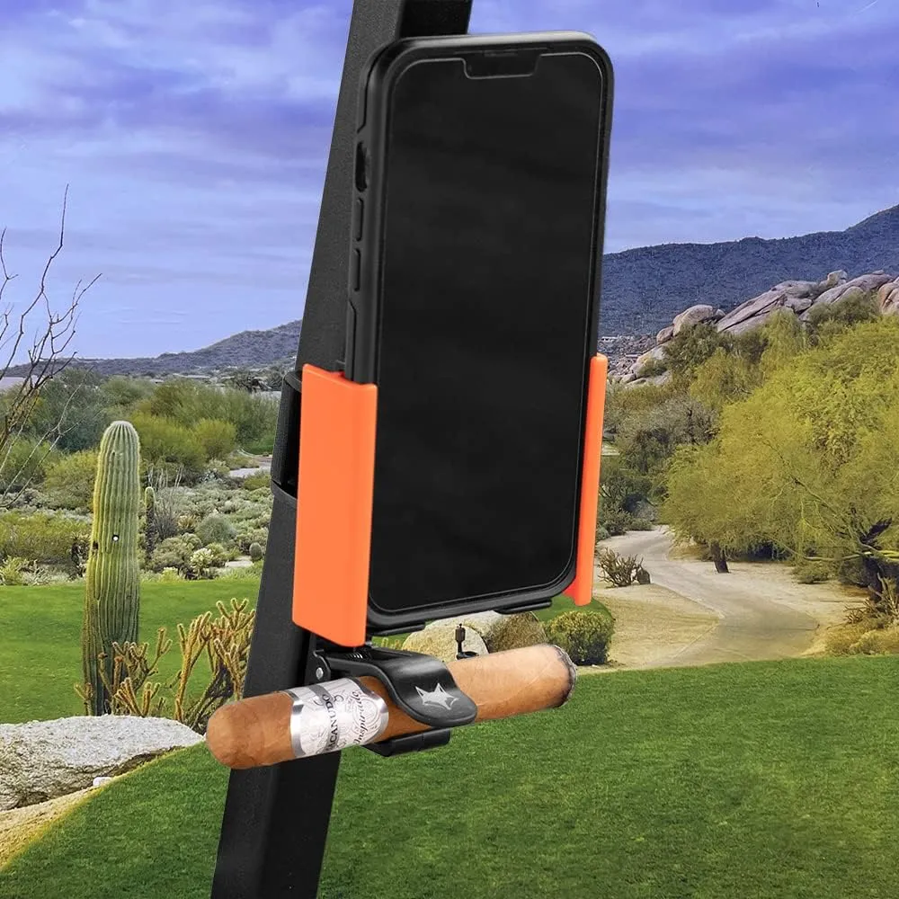 Desert Fox Golf Phone Caddy   Cigar Holder – Adjustable Golf Cart Phone Mount with Secure Cigar Clip – Hands-Free GPS & Golf App Access – Fits All Phones & Cigars (Orange)