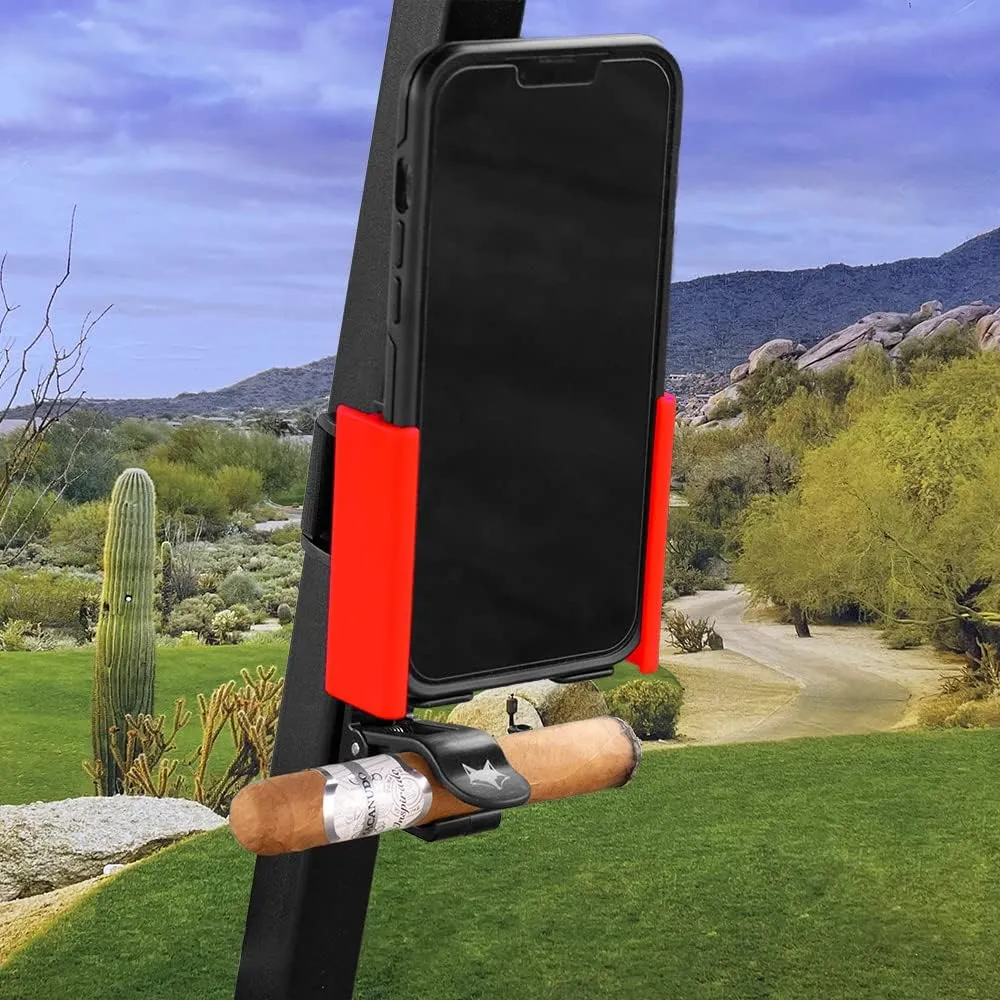 Desert Fox Golf Phone Caddy   Cigar Holder – Adjustable Golf Cart Phone Mount with Secure Cigar Clip – Hands-Free GPS & Golf App Access – Fits All Phones & Cigars (Red)