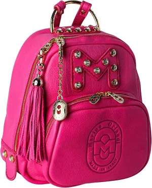 Designer Backpack Purse Bucket Fuchsia Pink Leather Tote Bag Swarovski Italian Handbag