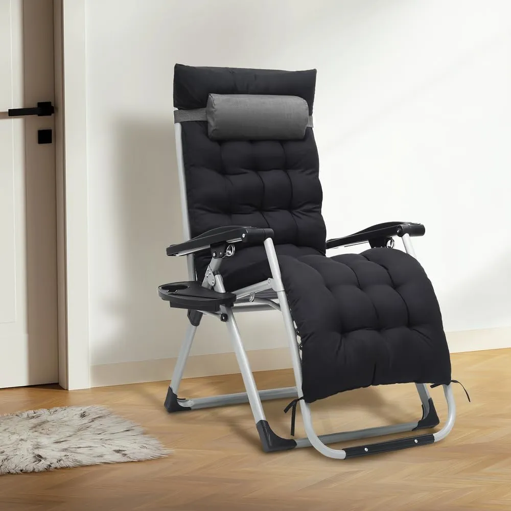 [Detachable Cushion Cup Holder] Zero Gravity Chair Foldable Beach Lounge Recliner (Grey)