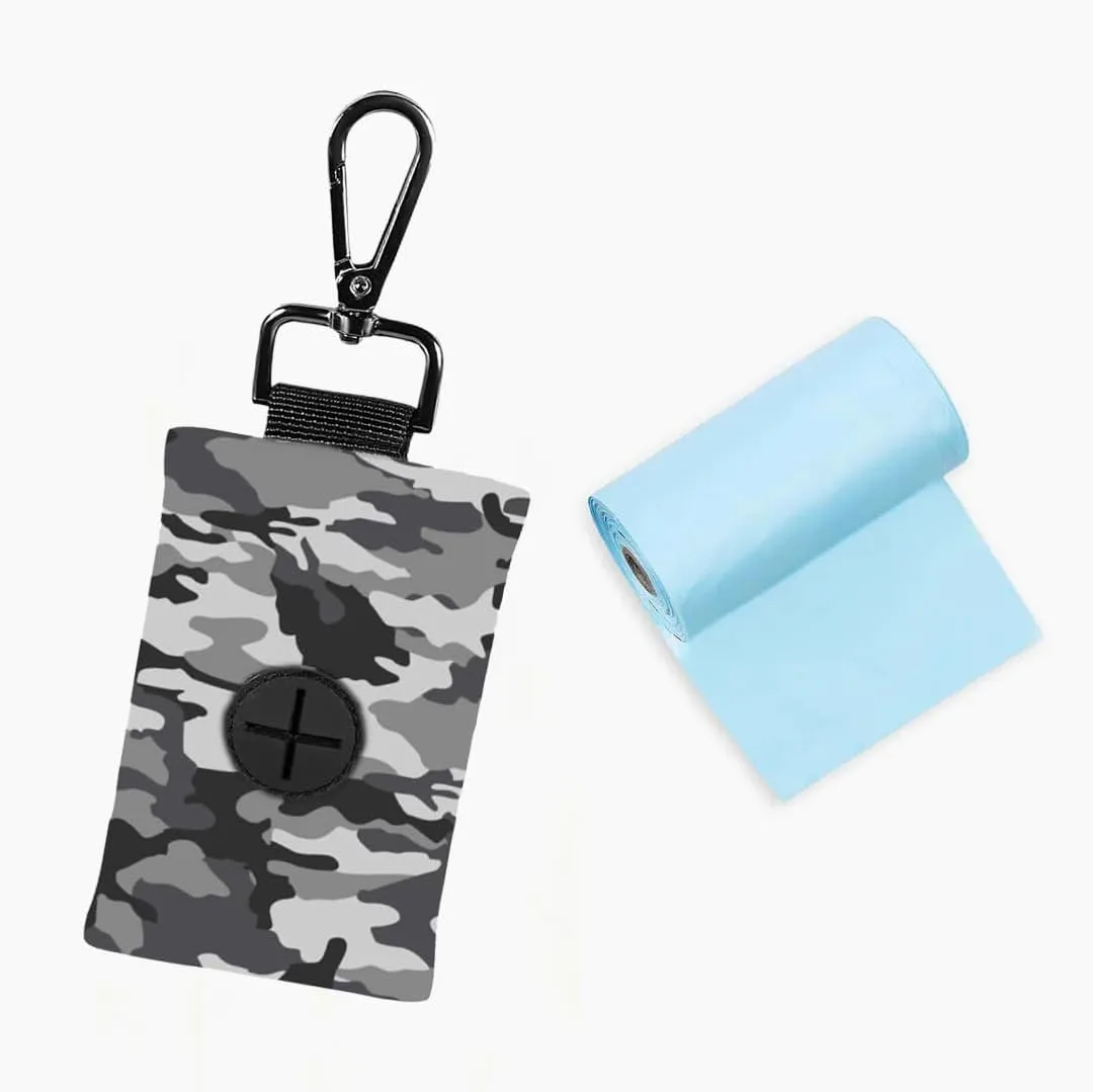 DF Co. Poop Bag Holder | Neoprene Fabric for All Weather Conditions, Stylish Walking Accessory, One Click Clip | Grey Camo