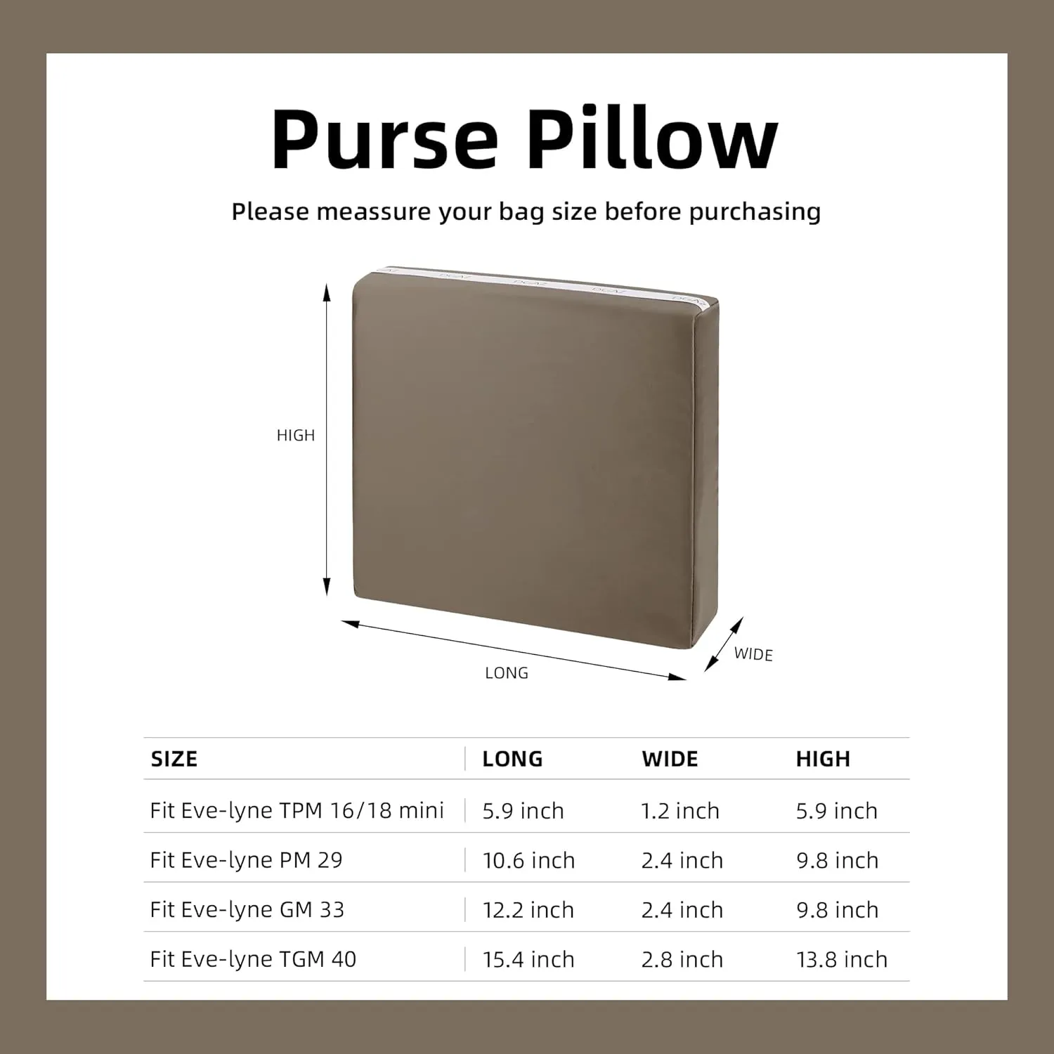 DGAZ Bag Pillow Shaper Insert for Luxury Handbags, Silky Pillow Shaper for Hermes Evelyne mini/29/33/40 Bags(Etoupe Grey,PM 29)