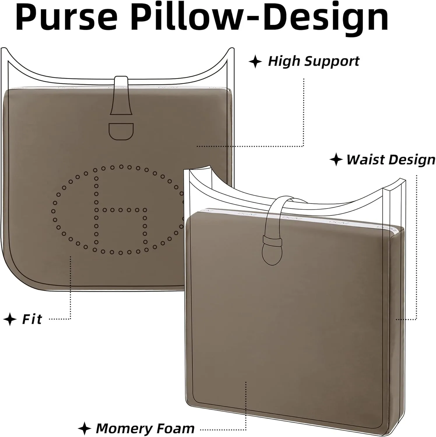 DGAZ Bag Pillow Shaper Insert for Luxury Handbags, Silky Pillow Shaper for Hermes Evelyne mini/29/33/40 Bags(Etoupe Grey,PM 29)