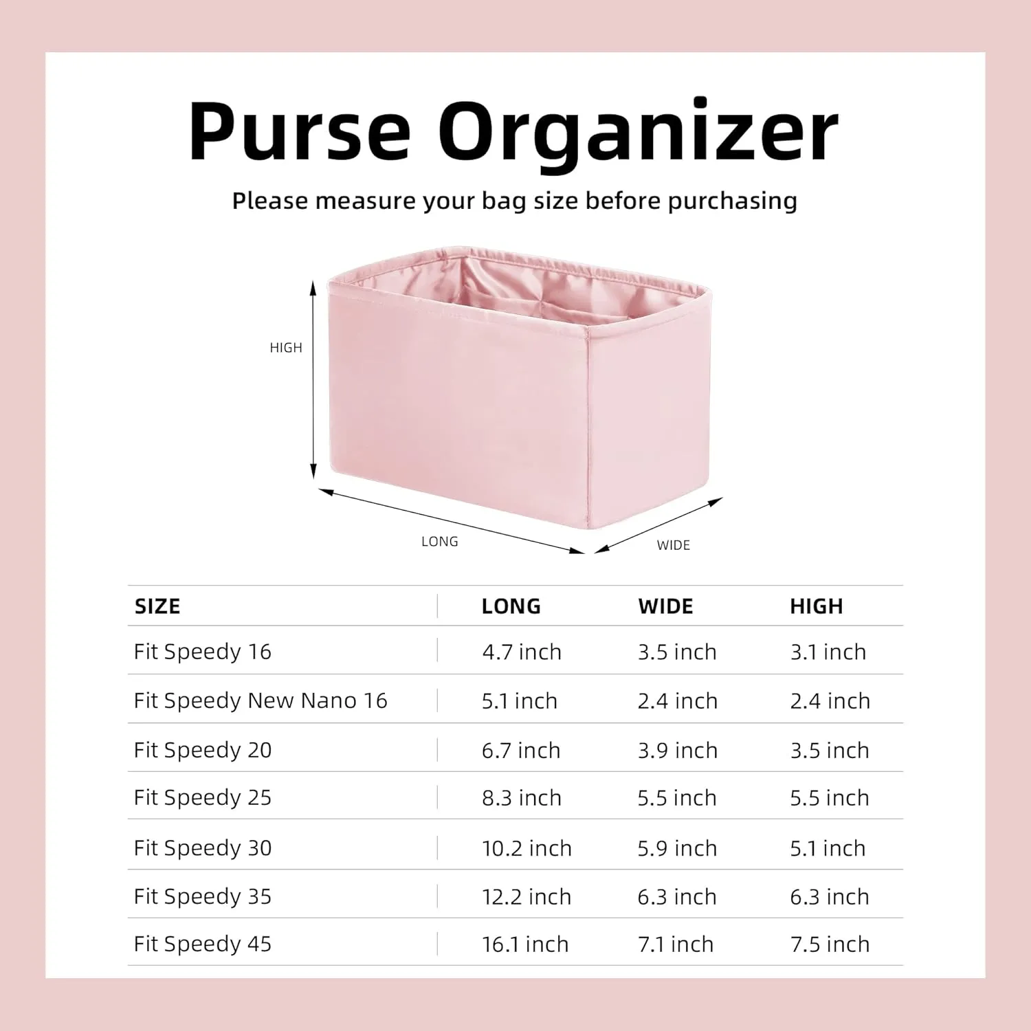 DGAZ Custom Purse Organizer insert For LV Speedy bags，Silky Smooth Bag Organizer，Luxury Handbag & Tote Shaper（Custom，custom）