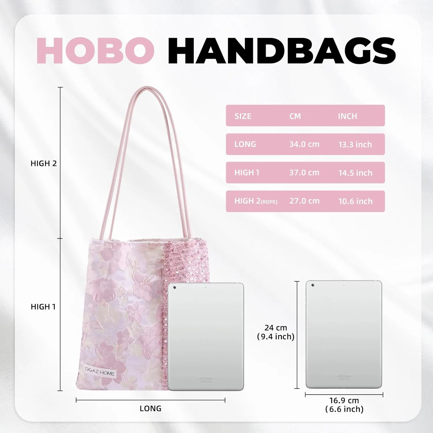 DGAZ Designer Hobo Bags for Women, Large Shoulder Bags, Luxury Tote Bag with Zipper