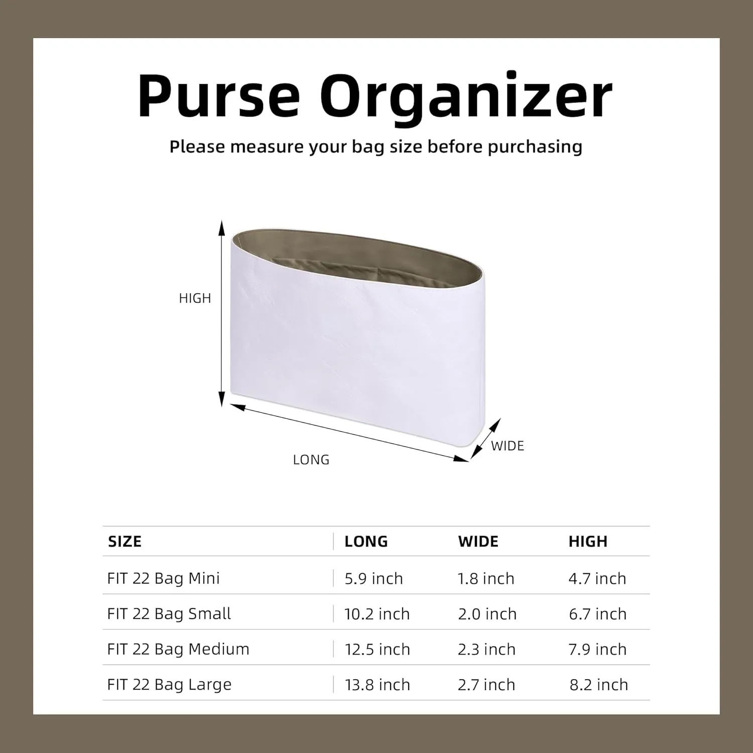 DGAZ Lightweight Purse Organizer Insert for Chanel 22 Bag,Silk and Dupontpaper handbag inner for Luxury Bags(Etoupe grey,M)