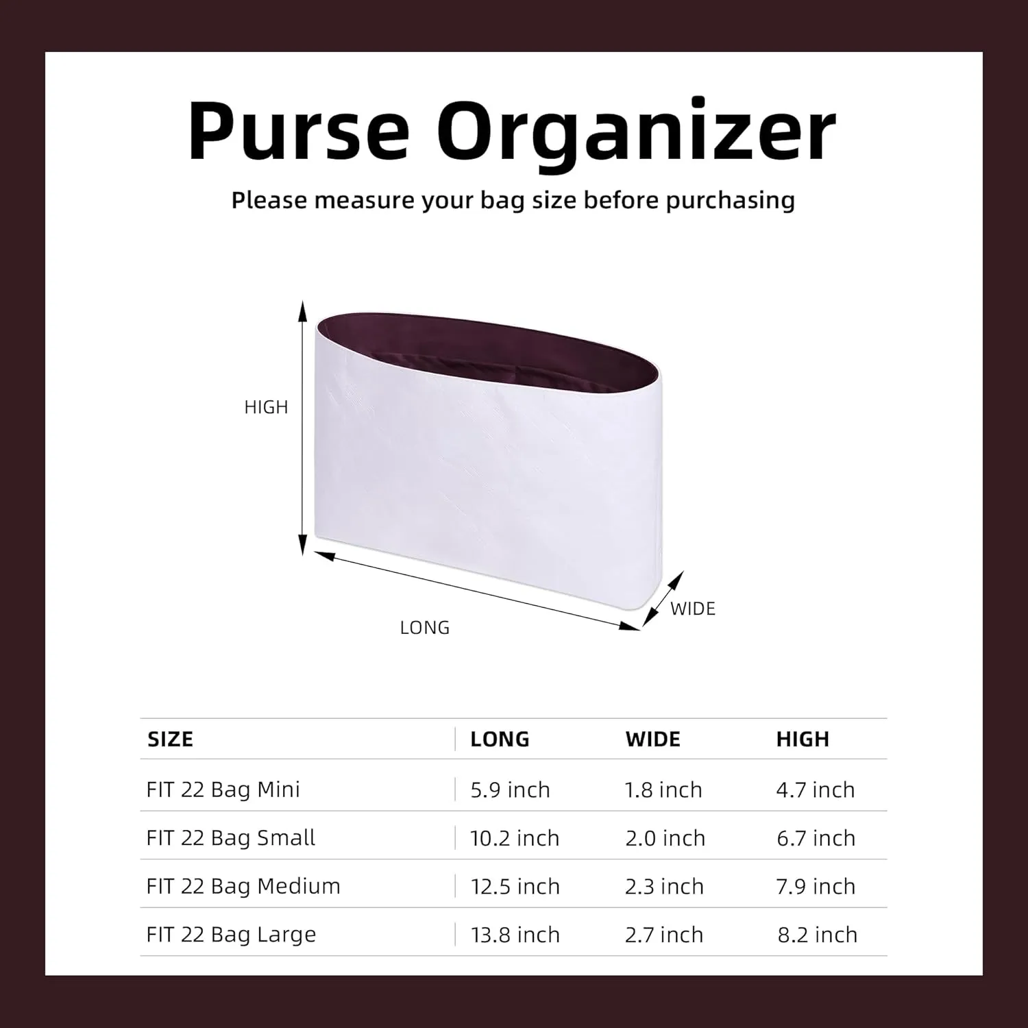 DGAZ Lightweight Purse Organizer Insert for Chanel 22 Bag,Silk and Dupontpaper handbag inner for Luxury Bags(Fuchsia,S)