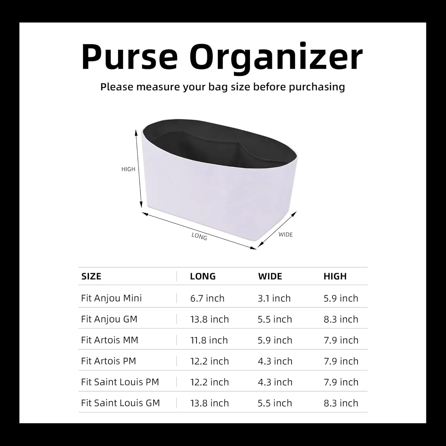DGAZ Lightweight Purse Organizer Insert for Goyard Anjou/Artois/Saint Louis Bag,silk and DupontPaper handbag inner for Luxury Bags(Black,Saint Louis PM)