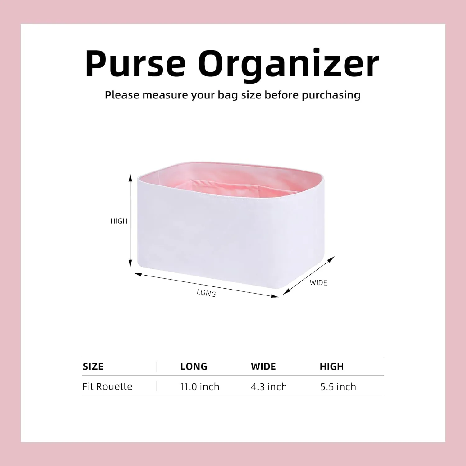 DGAZ Lightweight Purse Organizer Insert for Goyard Rouette Bag,silk and DupontPaper handbag inner for Luxury Bags(Pink,Rouette)