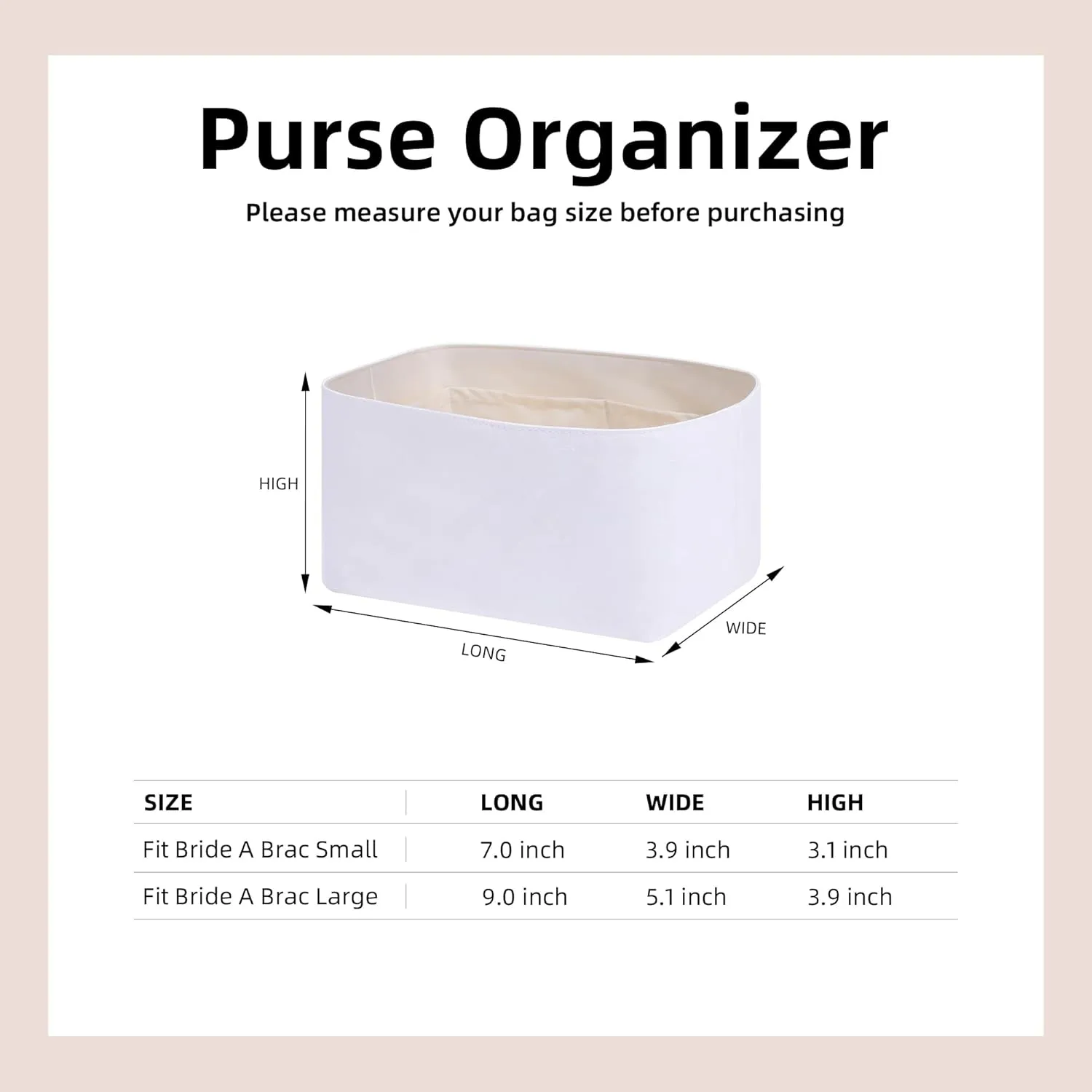 DGAZ Lightweight Purse Organizer Insert for Hermes Bride A Brac Bags,silk and DupontPaper handbag inner for Luxury Bags(Craie,Small)