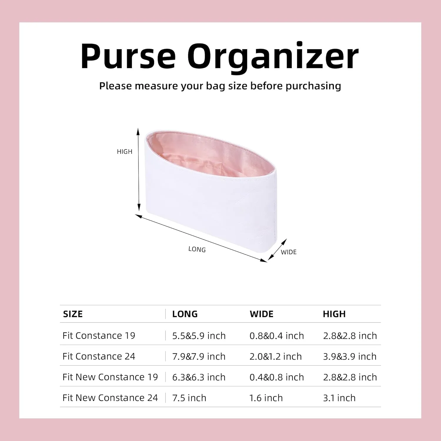 DGAZ Lightweight Purse Organizer Insert for Hermes Constance Bag,Silk and Dupontpaper handbag inner for Luxury Bags(Pink,C24)