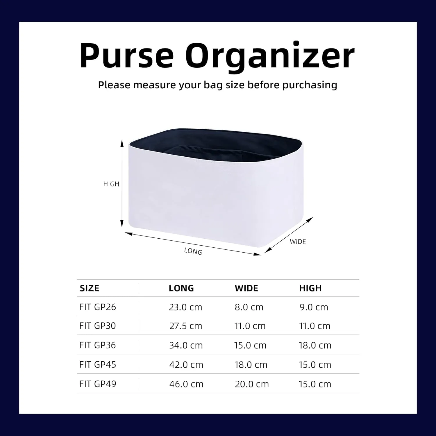 DGAZ Lightweight Purse Organizer Insert for Hermes Garden Party Bag,silk and DupontPaper handbag inner for Luxury Bags(Blue nuit,GP36)