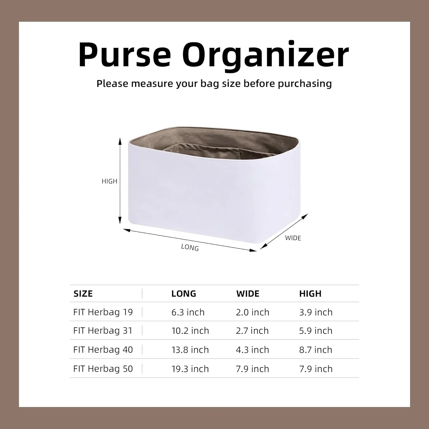 DGAZ Lightweight Purse Organizer Insert for Hermes Herbag,silk and DupontPaper handbag inner for Luxury Bags(Etoupe Grey,H19)