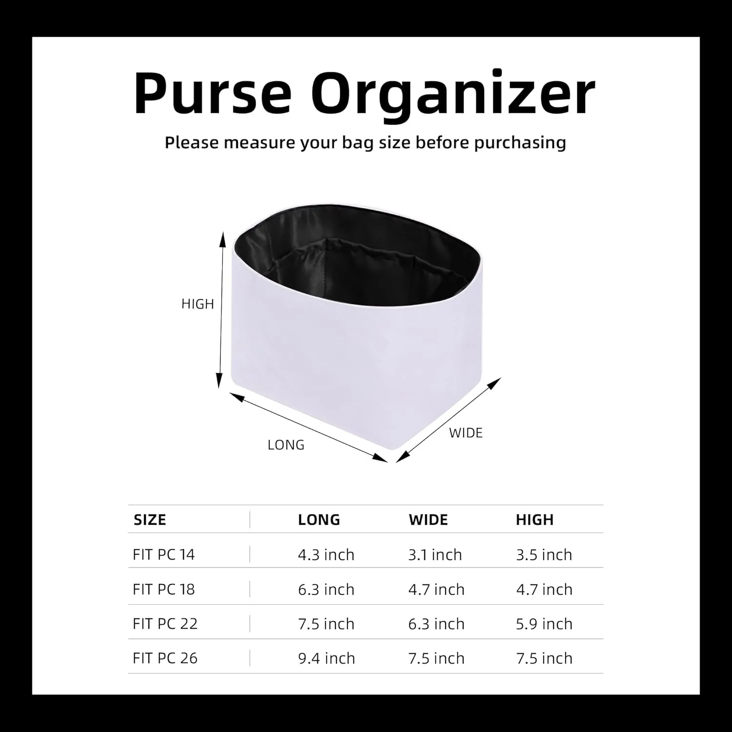 DGAZ Lightweight Purse Organizer Insert for Hermes Picotin Bag,Silk and Dupontpaper handbag inner for Luxury Bags(Black,PC18)