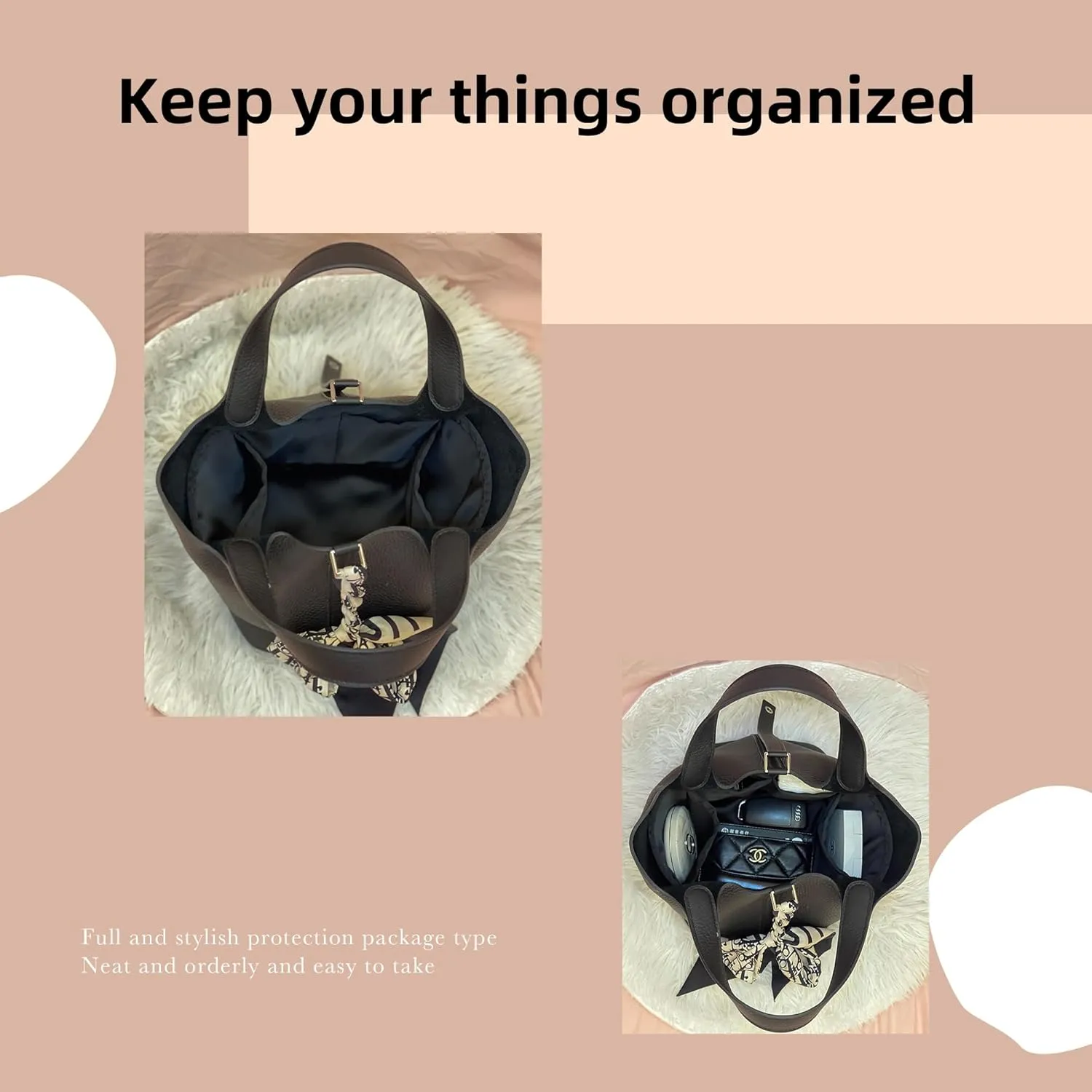 DGAZ Lightweight Purse Organizer Insert for Hermes Picotin Bag,Silk and Dupontpaper handbag inner for Luxury Bags(Black,PC22)