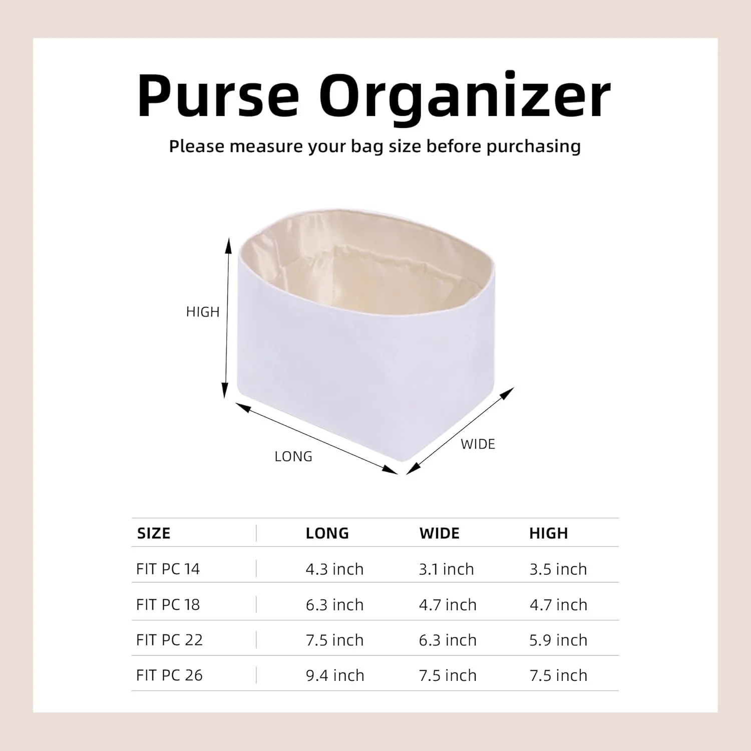 DGAZ Lightweight Purse Organizer Insert for Hermes Picotin Bag,Silk and Dupontpaper handbag inner for Luxury Bags(Craie,PC22)