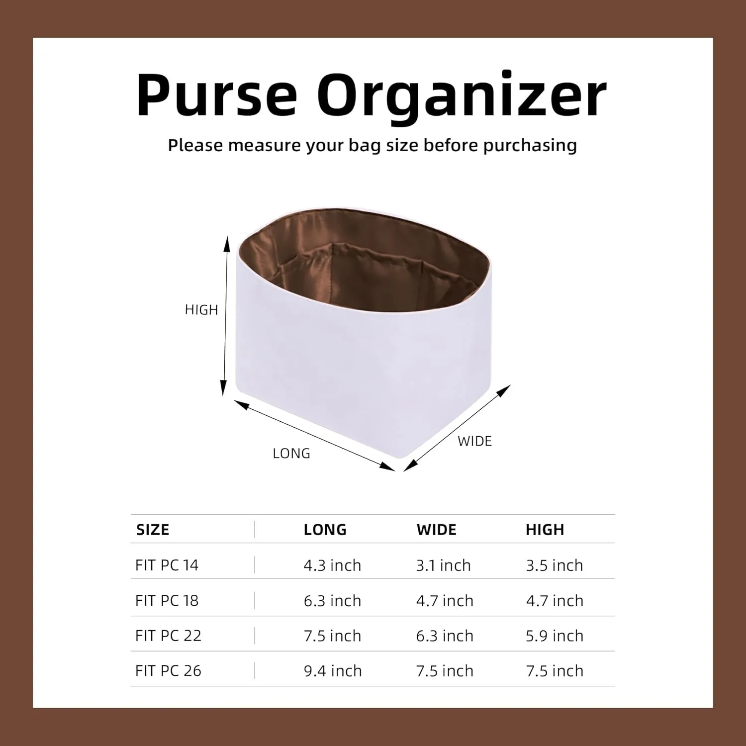 DGAZ Lightweight Purse Organizer Insert for Hermes Picotin Bag,Silk and Dupontpaper handbag inner for Luxury Bags(Gold,PC18)