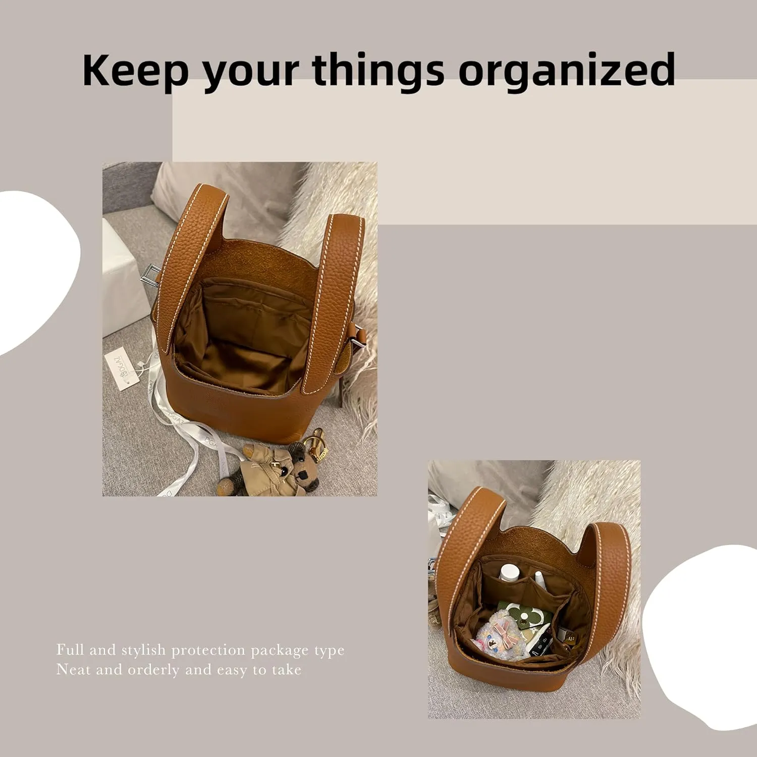 DGAZ Lightweight Purse Organizer Insert for Hermes Picotin Bag,Silk and Dupontpaper handbag inner for Luxury Bags(Gold,PC18)