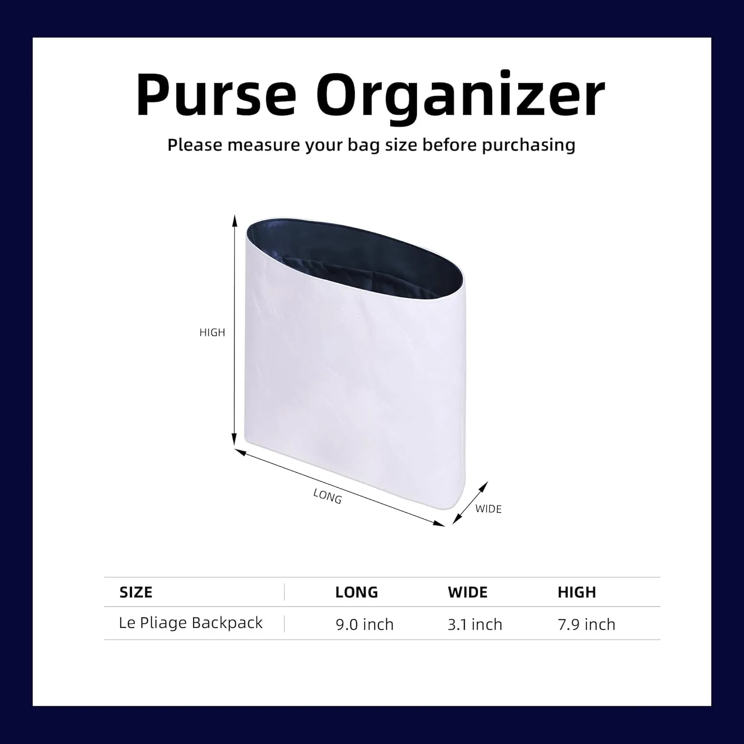 DGAZ Lightweight Purse Organizer Insert for Longchamp LE PLIAGE Backpack Bag,silk and DupontPaper handbag inner for Luxury Bags(Blue nuit)